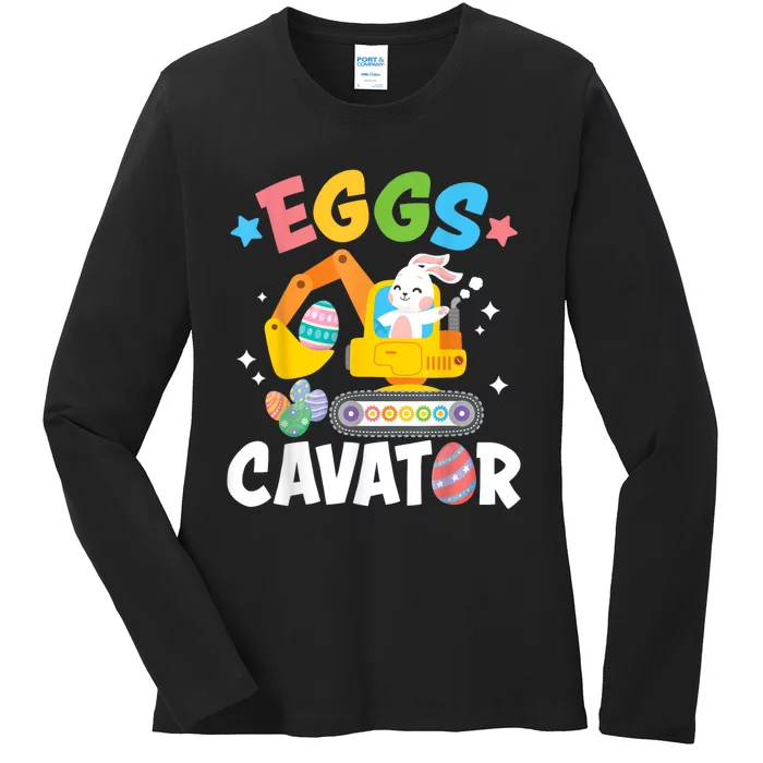 Eggscavator Easter Egg Hunt Construction Truck Ladies Long Sleeve Shirt