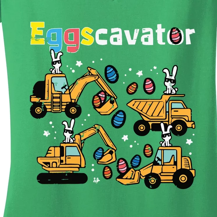 Eggscavator Easter Egg Hunt Construction Trucks Women's V-Neck T-Shirt