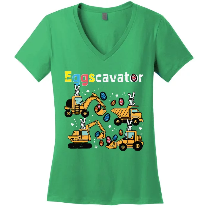 Eggscavator Easter Egg Hunt Construction Trucks Women's V-Neck T-Shirt