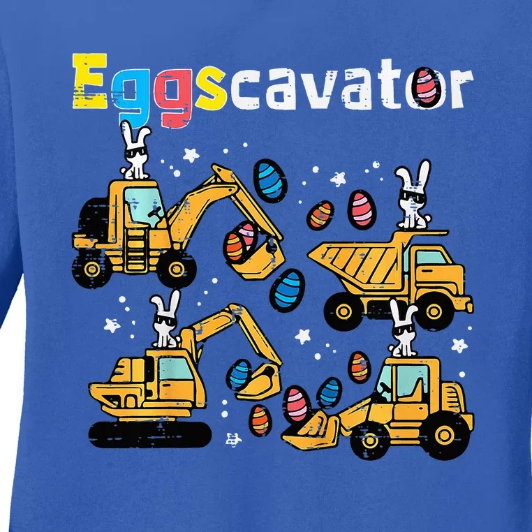 Eggscavator Easter Egg Hunt Construction Trucks Ladies Long Sleeve Shirt