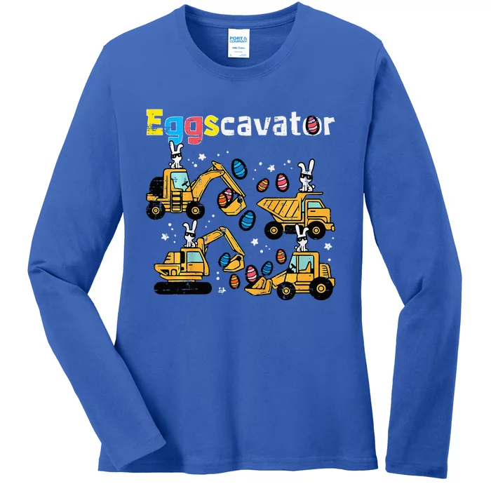 Eggscavator Easter Egg Hunt Construction Trucks Ladies Long Sleeve Shirt