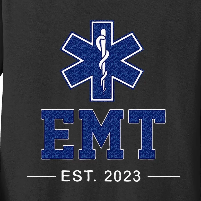 EMT Established Est 23 EMS Paramedic Medic Graduation Kids Long Sleeve Shirt