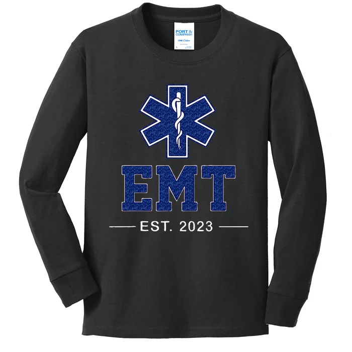 EMT Established Est 23 EMS Paramedic Medic Graduation Kids Long Sleeve Shirt