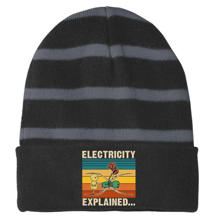 Electricity Explained Funny Gift Striped Beanie with Solid Band