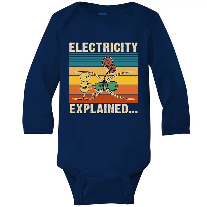 Electricity Explained Funny Gift Baby Long Sleeve Bodysuit