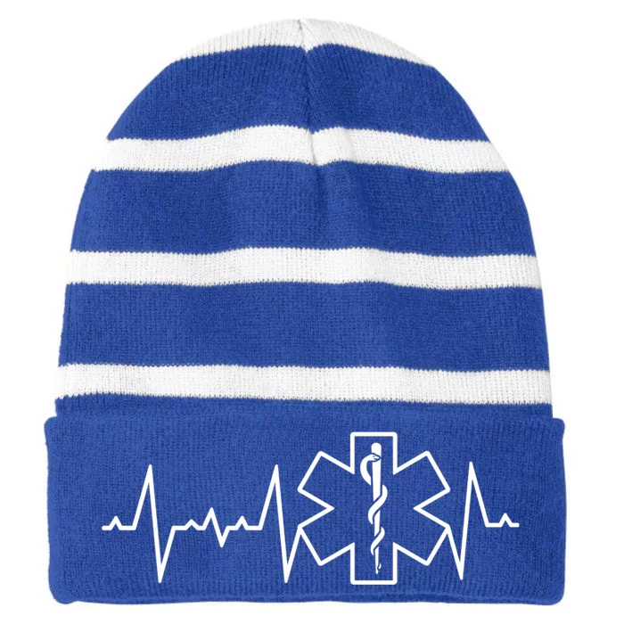 Ems Emt First Responder Heartbeat Hero Novelty Great Gift Striped Beanie with Solid Band