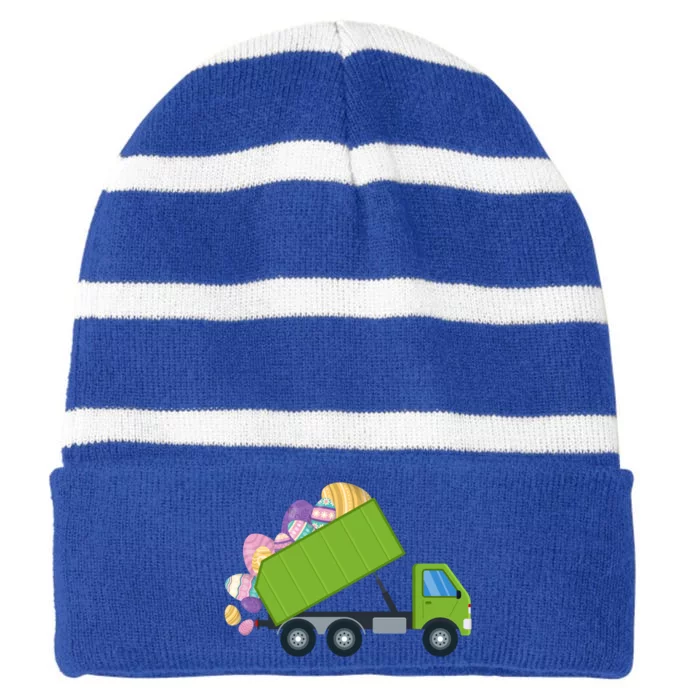 Eggs Easter Garbage Truck Gift Striped Beanie with Solid Band