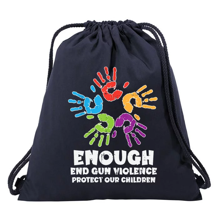 Enough End Gun Violence Protect Our Children Orange Mom Dad Drawstring Bag