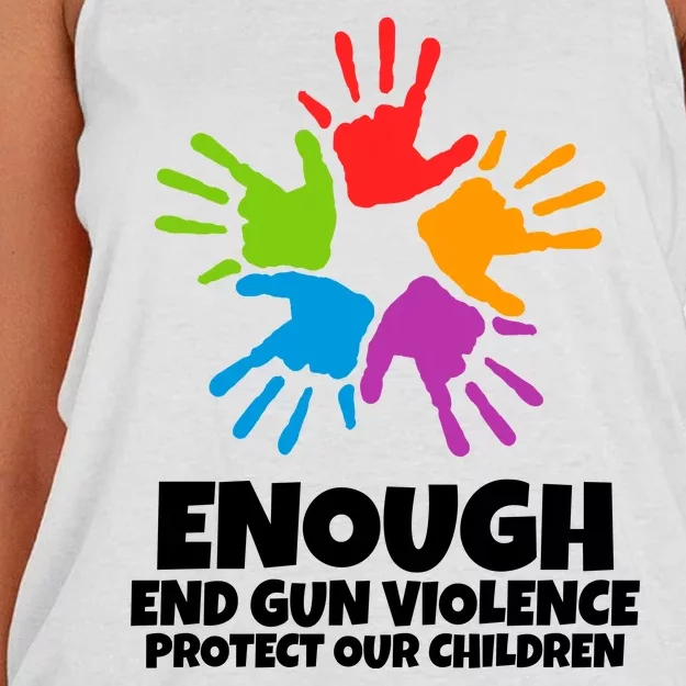 Enough End Gun Violence Protect Our Children Handprint Women's Knotted Racerback Tank