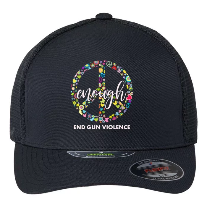 Enough End Gun Violence Peace Sign Flexfit Unipanel Trucker Cap