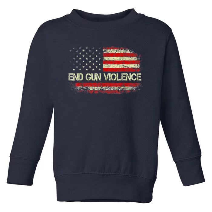 Enough End Gun Violence Awareness Day Wear Orange Vintage America Flag Toddler Sweatshirt