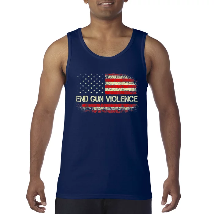 Enough End Gun Violence Awareness Day Wear Orange Vintage America Flag Tank Top