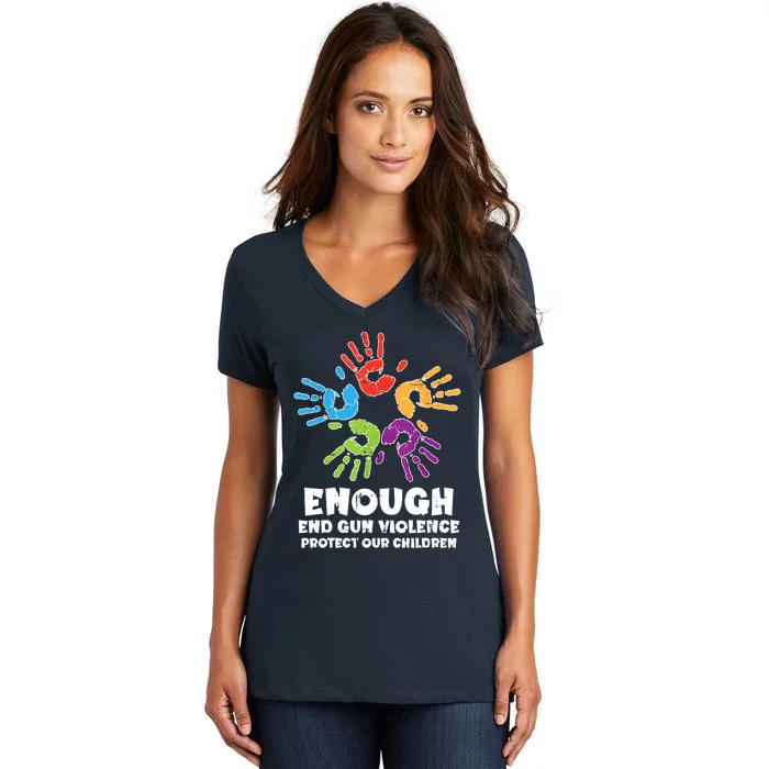 Enough End Gun Violence Protect Our Children Orange Mom Dad Women's V-Neck T-Shirt