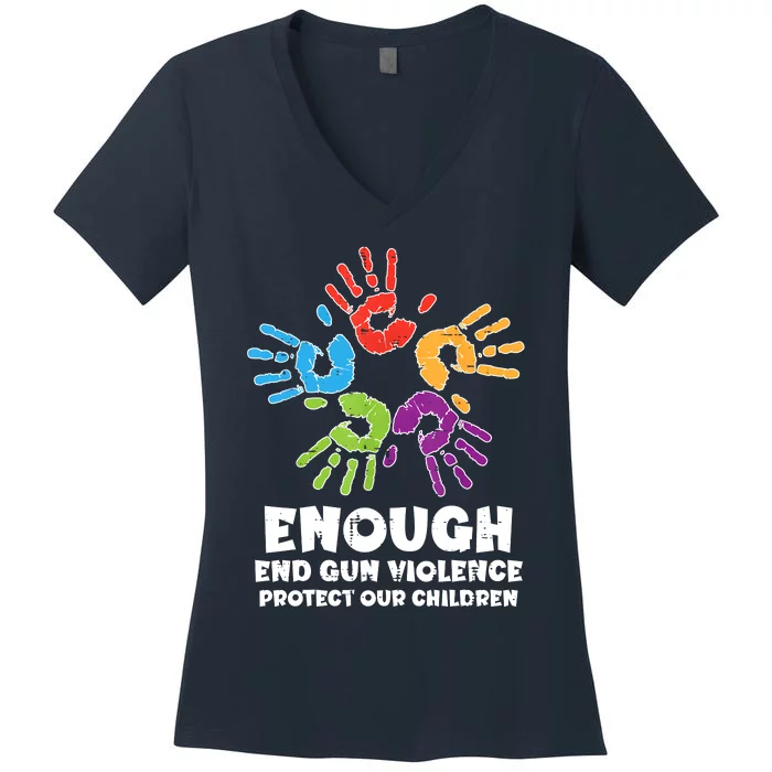 Enough End Gun Violence Protect Our Children Orange Mom Dad Women's V-Neck T-Shirt