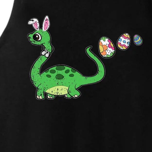 Easter Egg Hunting Brontosaurus Spring Ladies Tri-Blend Wicking Tank