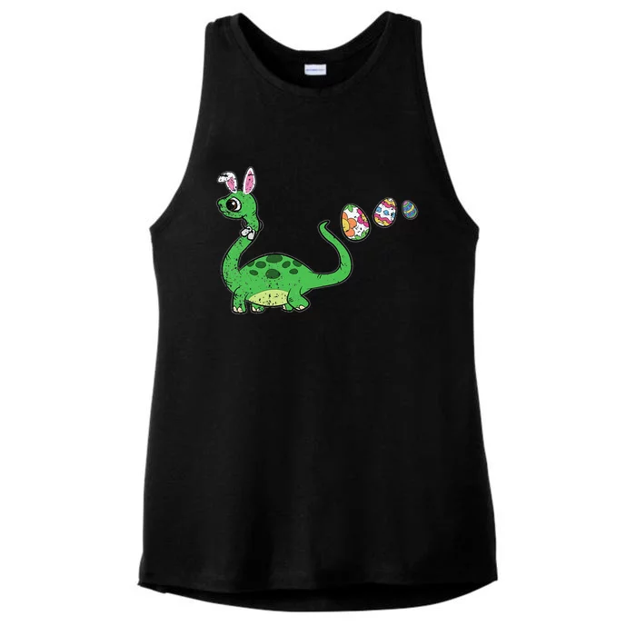 Easter Egg Hunting Brontosaurus Spring Ladies Tri-Blend Wicking Tank