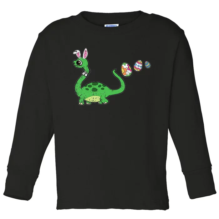 Easter Egg Hunting Brontosaurus Spring Toddler Long Sleeve Shirt