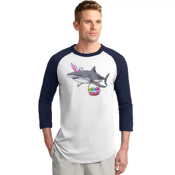 Easter Egg Hunt Shark Baseball Sleeve Shirt