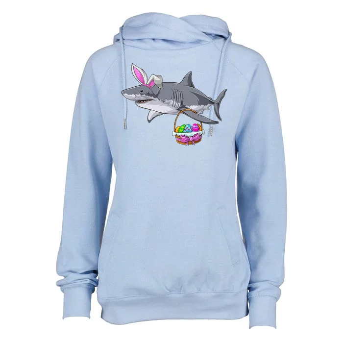 Easter Egg Hunt Shark Womens Funnel Neck Pullover Hood