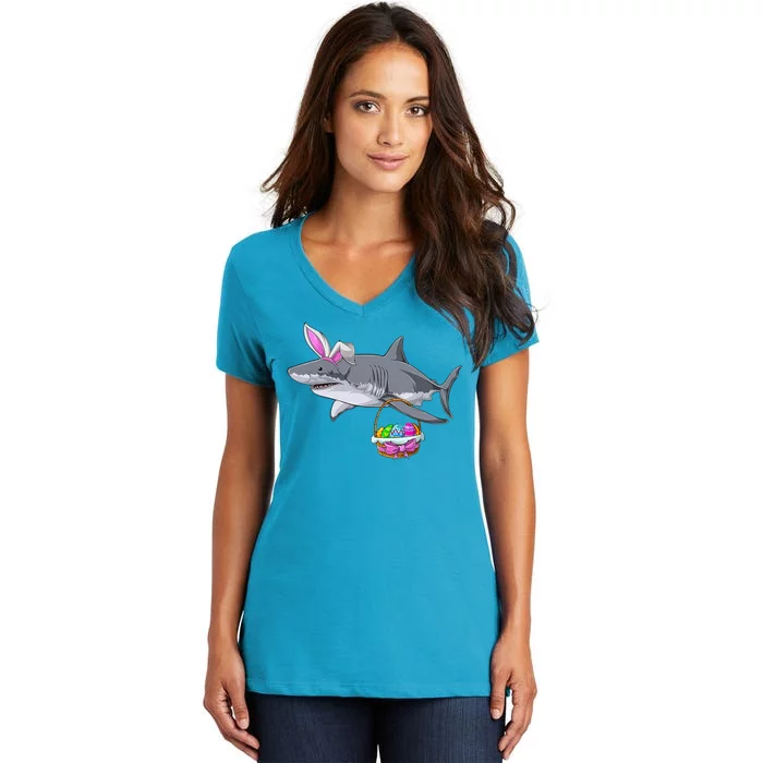 Easter Egg Hunt Shark Women's V-Neck T-Shirt