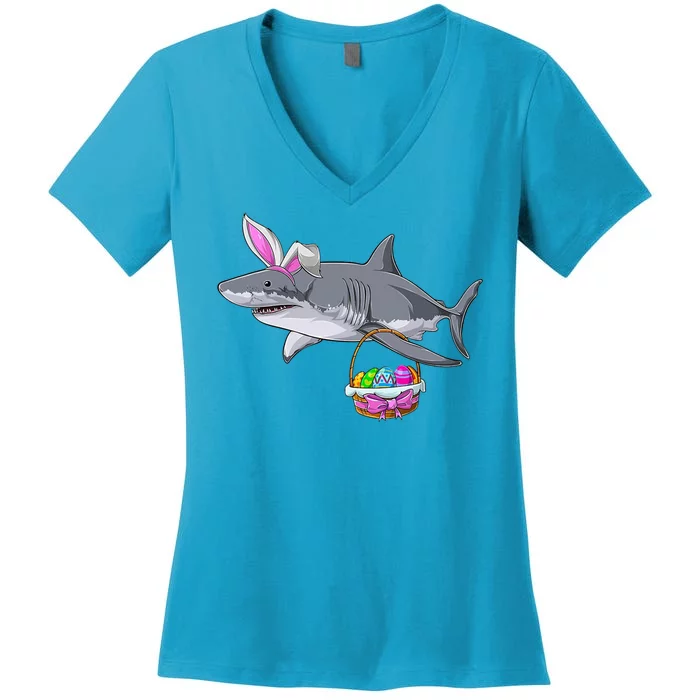 Easter Egg Hunt Shark Women's V-Neck T-Shirt