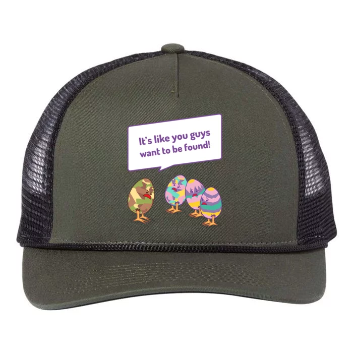 Easter Egg Hunt Funny Camo Eggs Want To Be Found Retro Rope Trucker Hat Cap