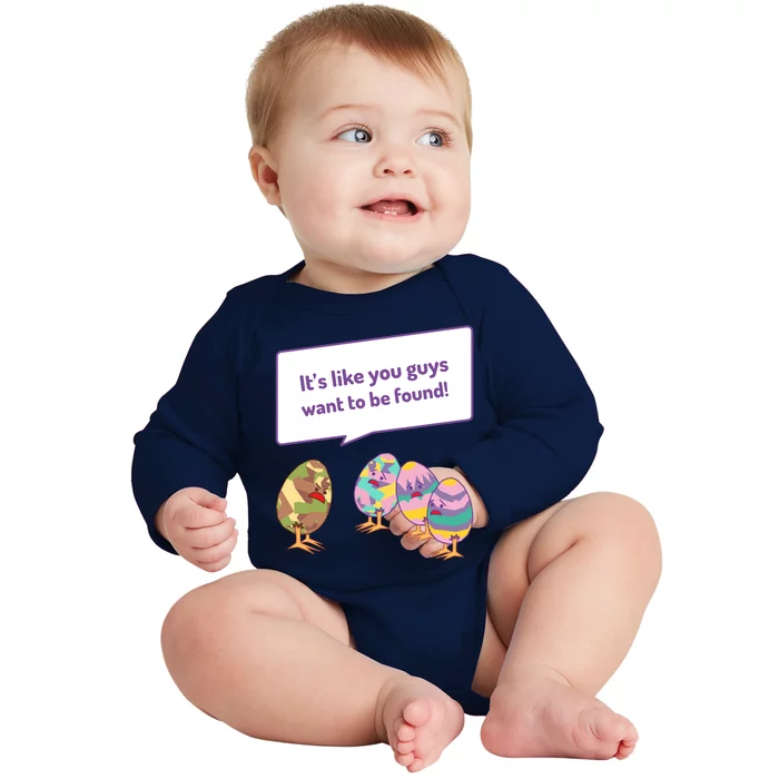 Easter Egg Hunt Funny Camo Eggs Want To Be Found Baby Long Sleeve Bodysuit