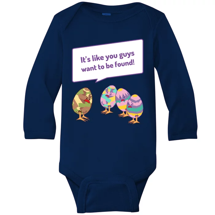 Easter Egg Hunt Funny Camo Eggs Want To Be Found Baby Long Sleeve Bodysuit