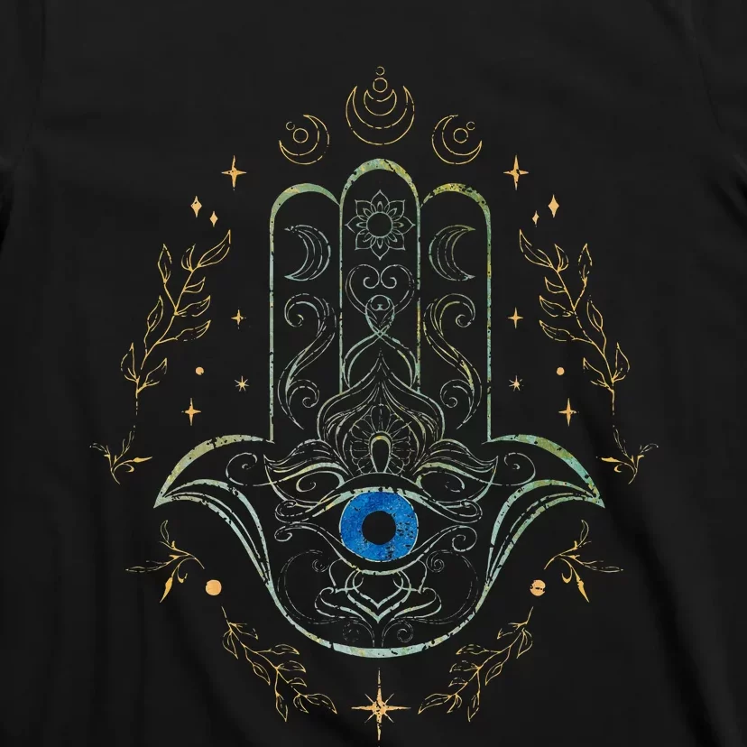 Evil Eye Hamsa Hand Nazar Amulet Protection Celestial Yoga T-Shirt