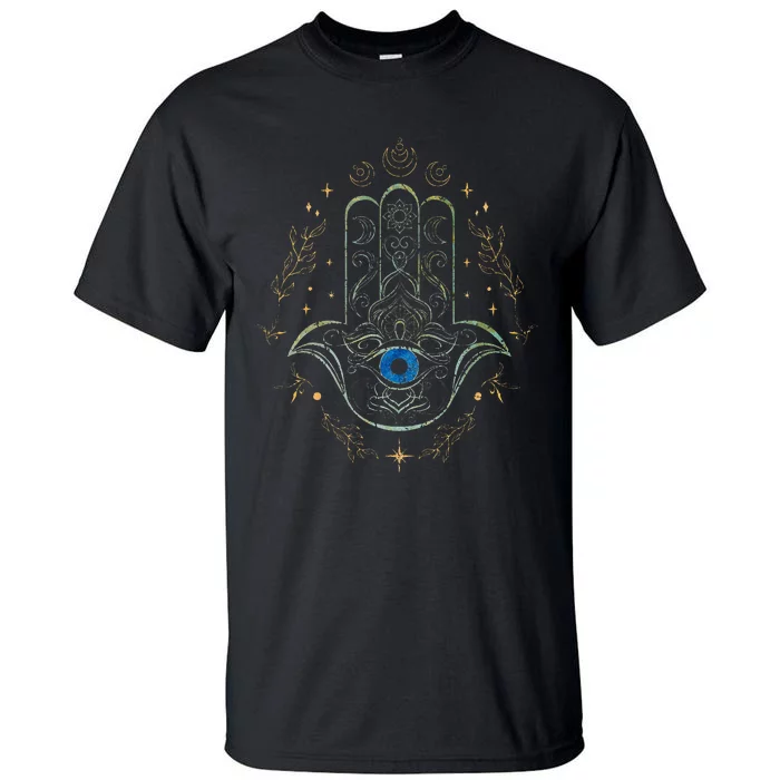 Evil Eye Hamsa Hand Nazar Amulet Protection Celestial Yoga Tall T-Shirt