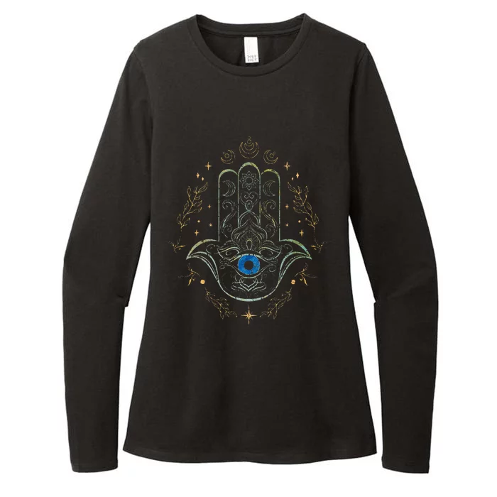 Evil Eye Hamsa Hand Nazar Amulet Protection Celestial Yoga Womens CVC Long Sleeve Shirt