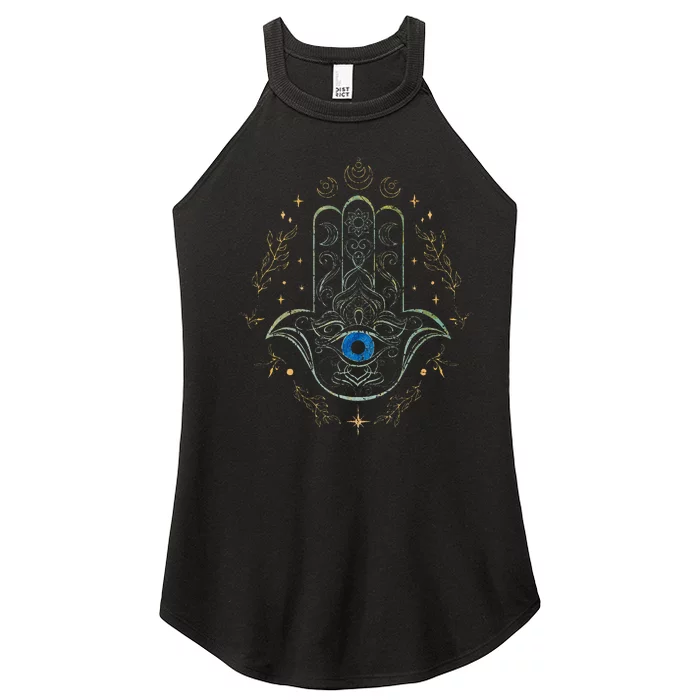 Evil Eye Hamsa Hand Nazar Amulet Protection Celestial Yoga Women’s Perfect Tri Rocker Tank