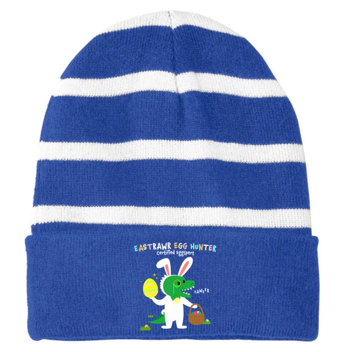 Eastrawr Egg Hunter Certified Eggspert Easter T Rex Dinosaur Cool Gift Striped Beanie with Solid Band