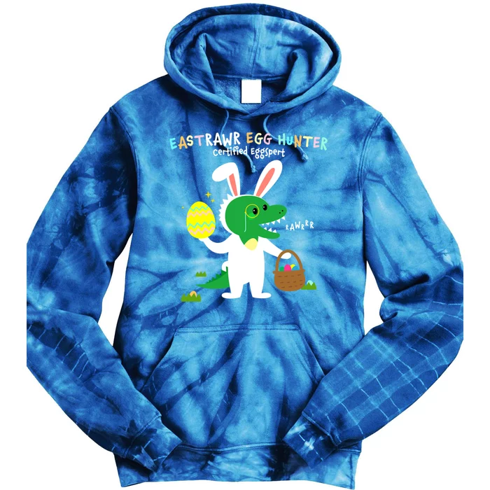 Eastrawr Egg Hunter Certified Eggspert Easter T Rex Dinosaur Gift Tie Dye Hoodie