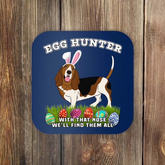 Easter Egg Hunting Dog Bunny Basset Hound Coaster