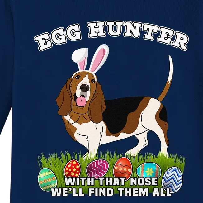 Easter Egg Hunting Dog Bunny Basset Hound Baby Long Sleeve Bodysuit