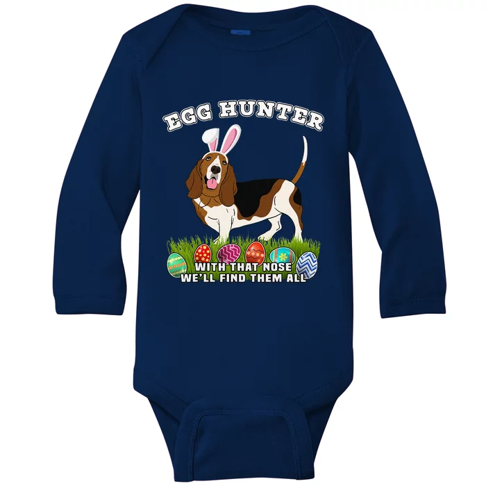 Easter Egg Hunting Dog Bunny Basset Hound Baby Long Sleeve Bodysuit