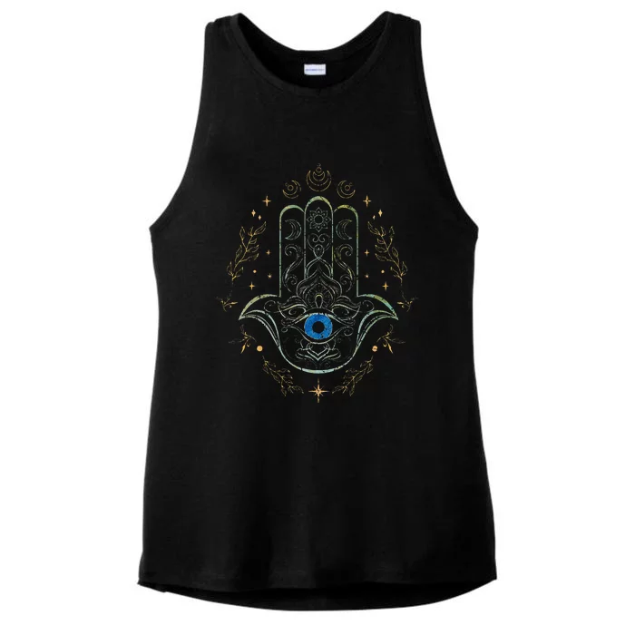 Evil Eye Hamsa Hand Nazar Amulet Protection Celestial Yoga Ladies Tri-Blend Wicking Tank