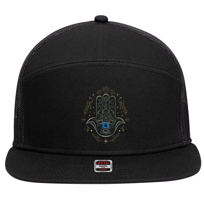 Evil Eye Hamsa Hand Nazar Amulet Protection Celestial Yoga 7 Panel Mesh Trucker Snapback Hat