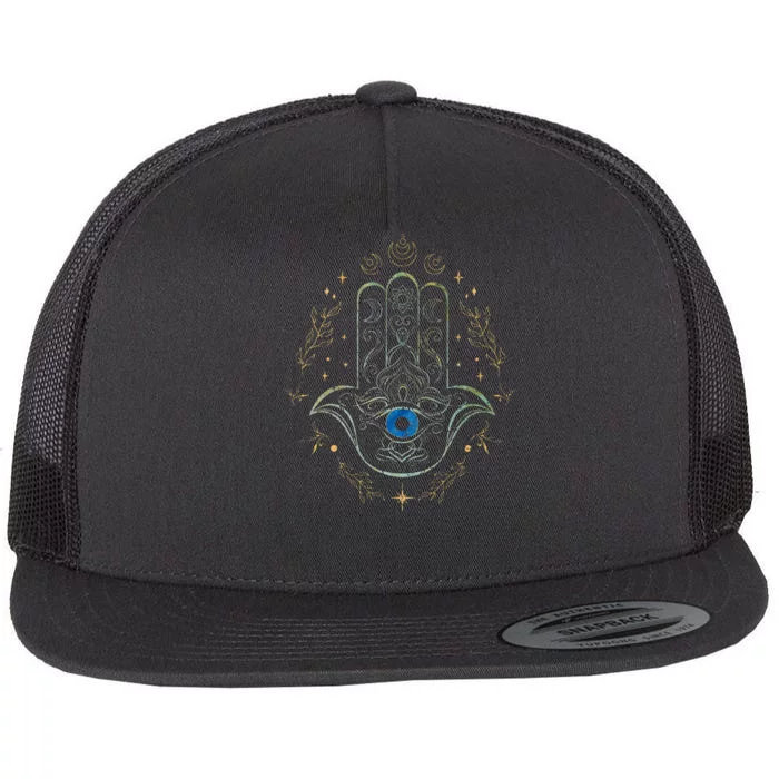 Evil Eye Hamsa Hand Nazar Amulet Protection Celestial Yoga Flat Bill Trucker Hat