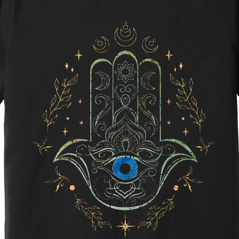 Evil Eye Hamsa Hand Nazar Amulet Protection Celestial Yoga Premium T-Shirt