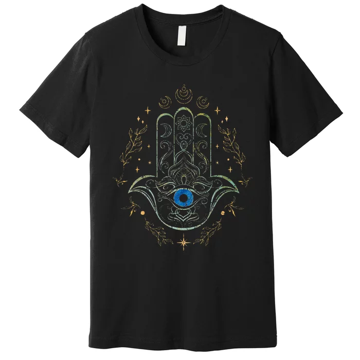 Evil Eye Hamsa Hand Nazar Amulet Protection Celestial Yoga Premium T-Shirt