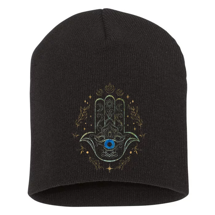 Evil Eye Hamsa Hand Nazar Amulet Protection Celestial Yoga Short Acrylic Beanie