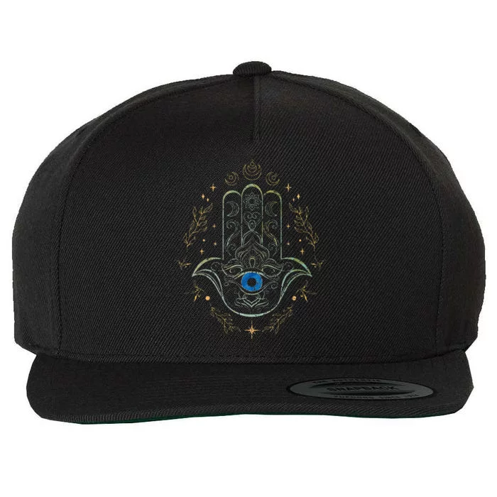 Evil Eye Hamsa Hand Nazar Amulet Protection Celestial Yoga Wool Snapback Cap