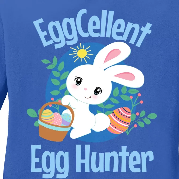 Eggcellent Egg Hunter Cute Easter Bunny Quote Saying Graphic Great Gift Ladies Long Sleeve Shirt