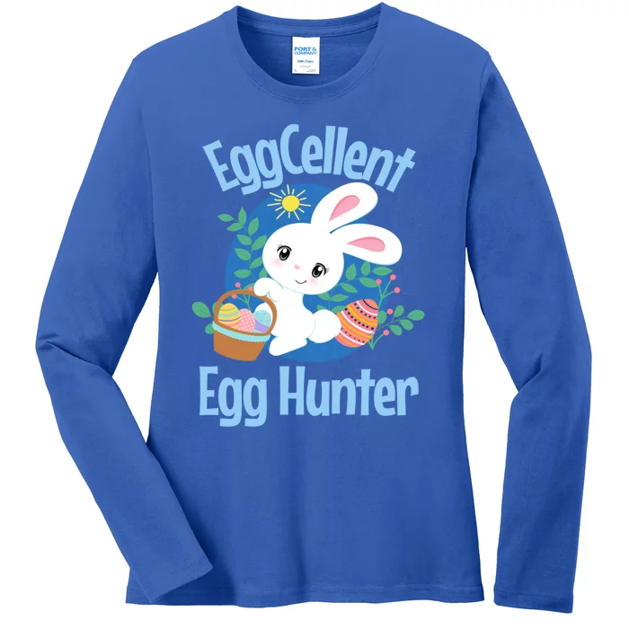 Eggcellent Egg Hunter Cute Easter Bunny Quote Saying Graphic Great Gift Ladies Long Sleeve Shirt