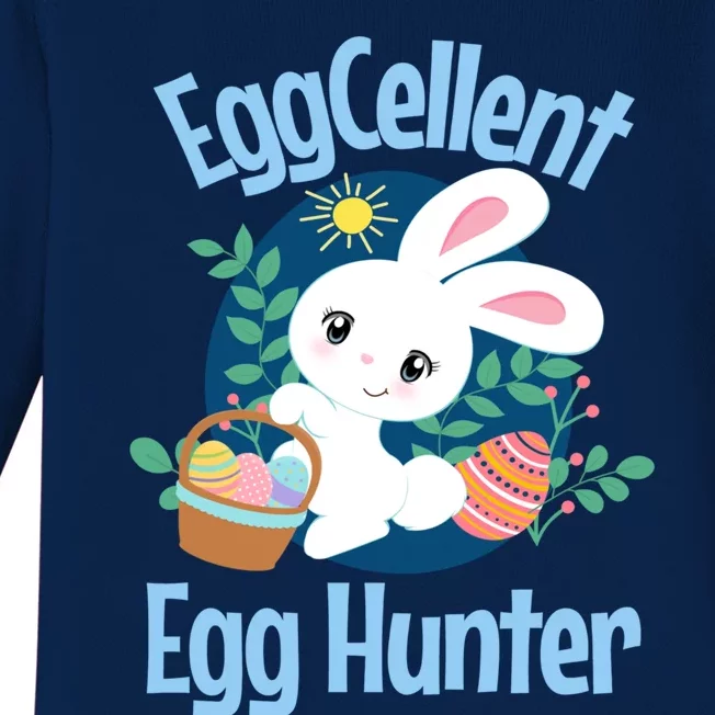 Eggcellent Egg Hunter Cute Easter Bunny Quote Saying Graphic Great Gift Baby Long Sleeve Bodysuit