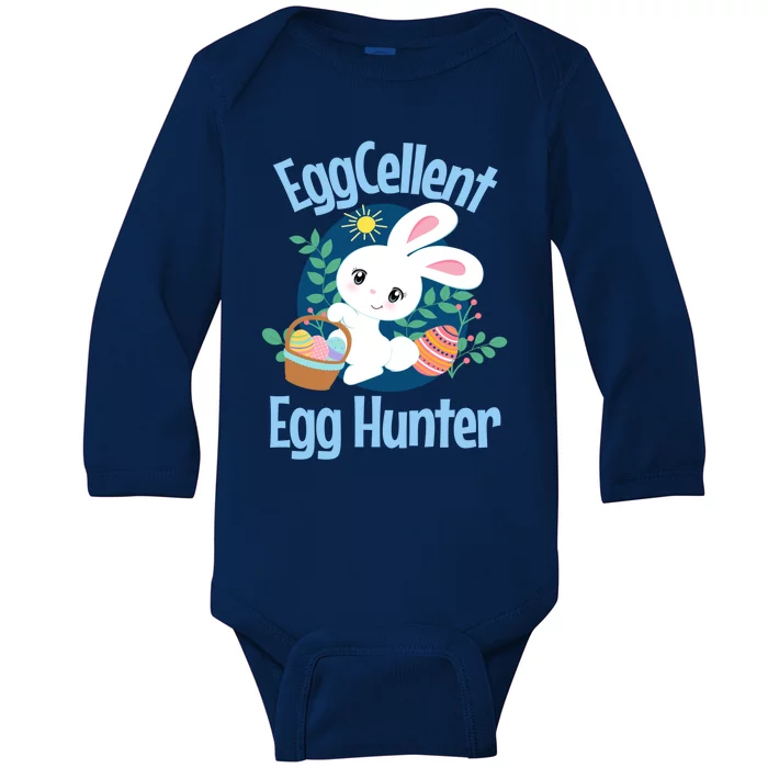 Eggcellent Egg Hunter Cute Easter Bunny Quote Saying Graphic Great Gift Baby Long Sleeve Bodysuit