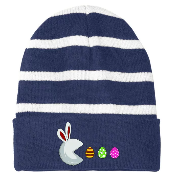 Easter Egg Hunting Video Game Gamer Bunny Lover Easter Gaming Striped Beanie with Solid Band