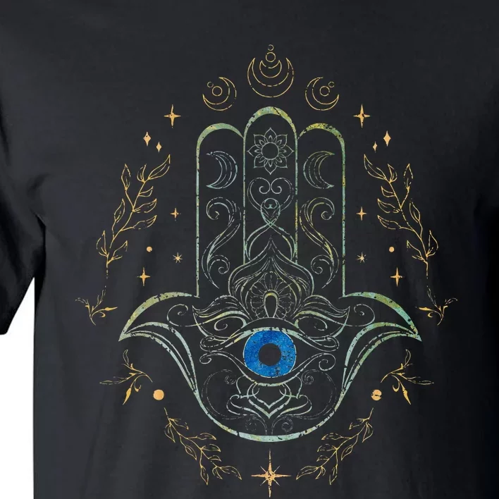 Evil Eye Hamsa Hand Nazar Amulet Protection Celestial Yoga Tall T-Shirt